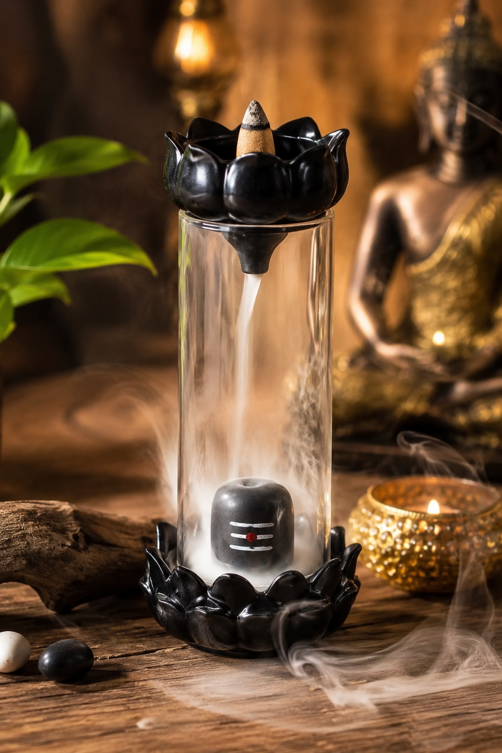 Backflow Dhoop Fountain – Lotus Smoke Waterfall Incense Holder (Free Dhoop Cones Included)