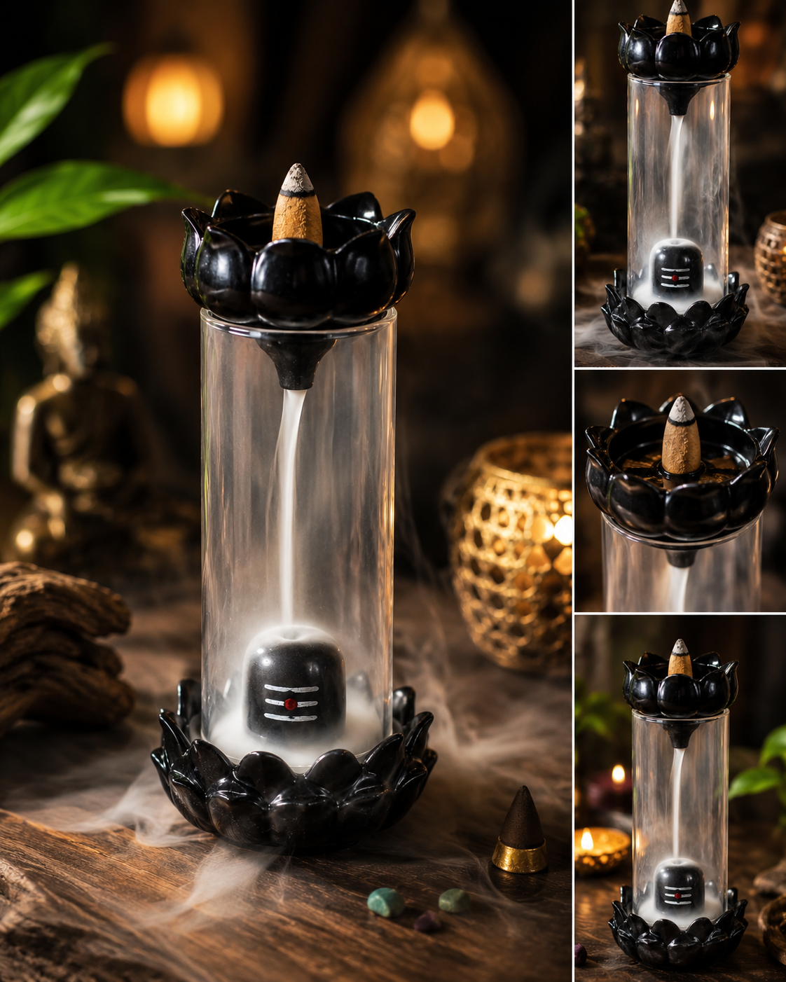 Backflow Dhoop Fountain – Lotus Smoke Waterfall Incense Holder (Free Dhoop Cones Included)