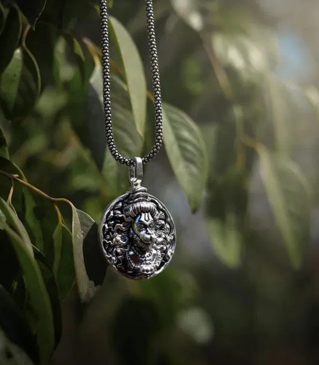 Hanuman Ji Oxidised Silver Pendant with Chain – Devotional Necklace for Men & Women