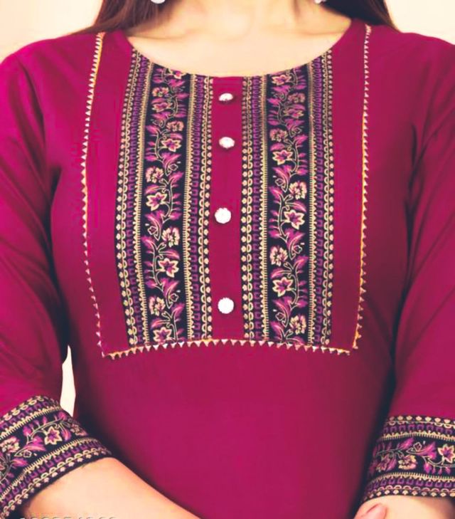 Women's Maroon Embroidered Kurti | 3/4 Sleeve Cotton Kurta